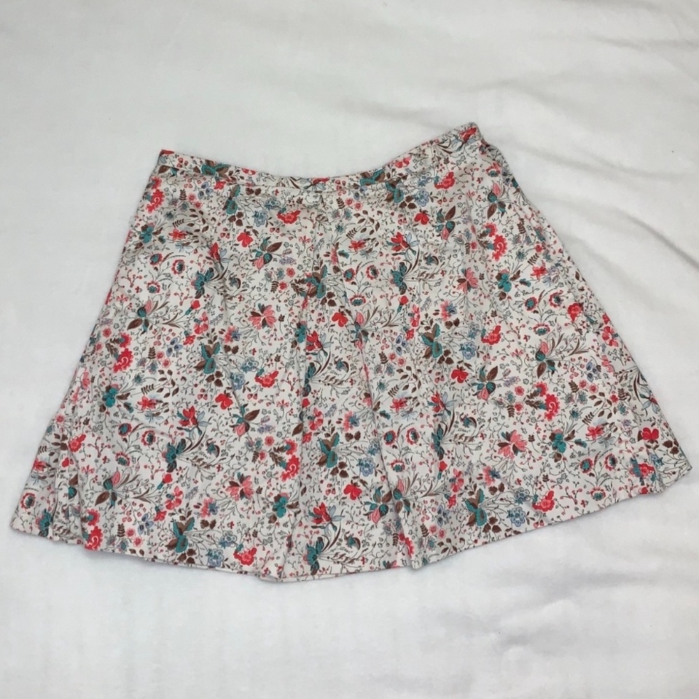 Pre-Owned White Gap Colorful Floral Knee Length Pleated Skirt Pockets Size 10